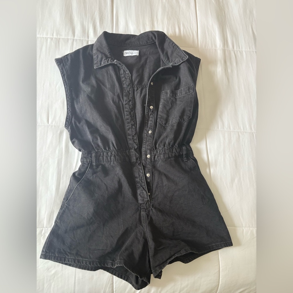 Zara Charcoal/Washed Black Denim Romper